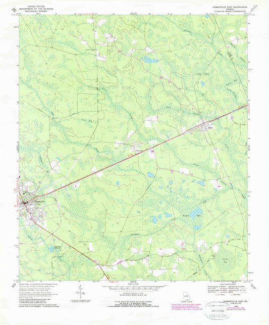 Classic USGS Homerville East Georgia 7.5'x7.5' Topo Map Image