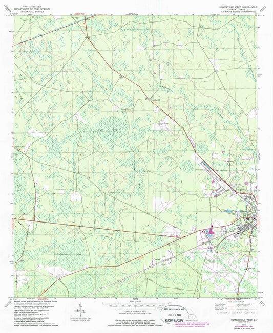 Classic USGS Homerville West Georgia 7.5'x7.5' Topo Map Image