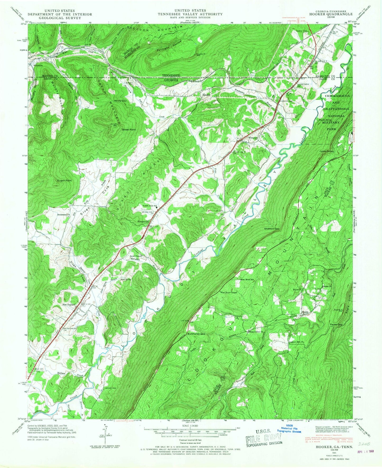 Classic USGS Hooker Georgia 7.5'x7.5' Topo Map Image