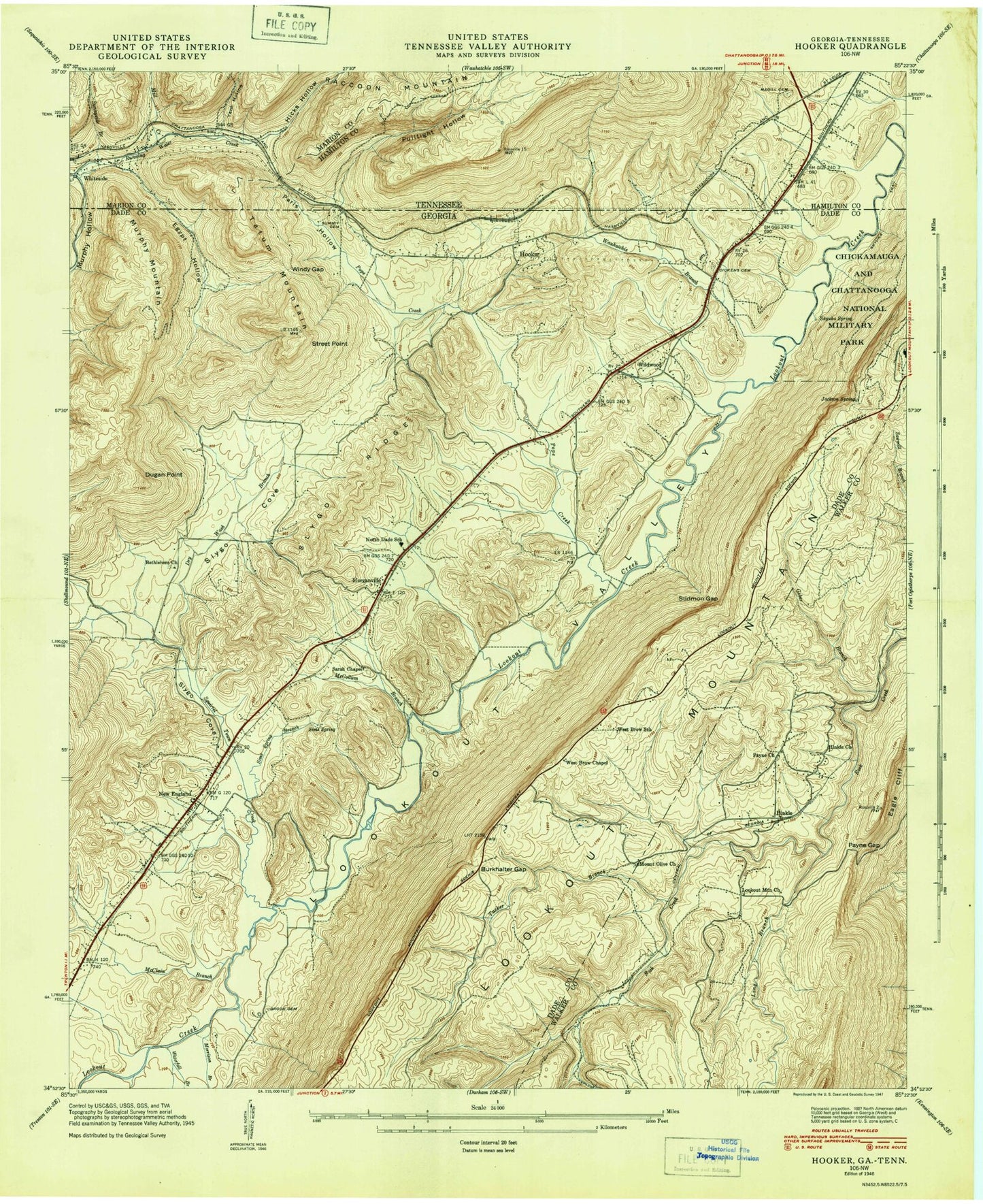 Classic USGS Hooker Georgia 7.5'x7.5' Topo Map Image