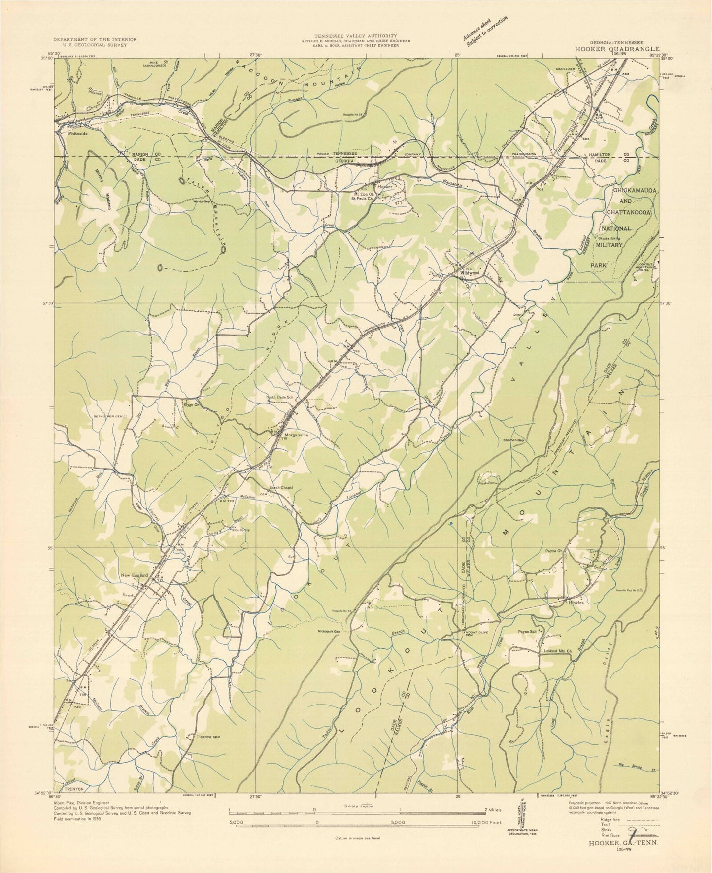 Classic USGS Hooker Georgia 7.5'x7.5' Topo Map Image