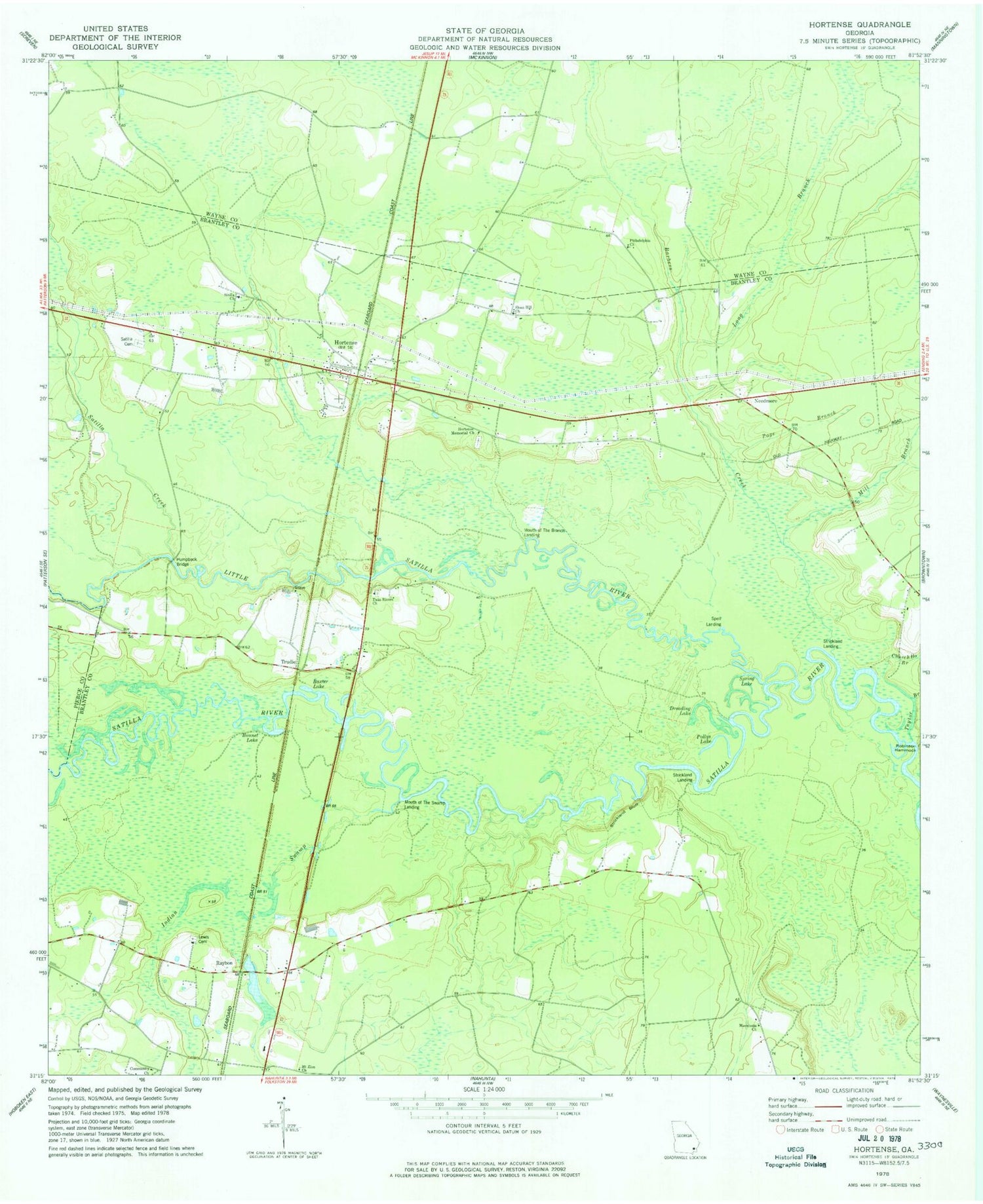 Classic USGS Hortense Georgia 7.5'x7.5' Topo Map Image