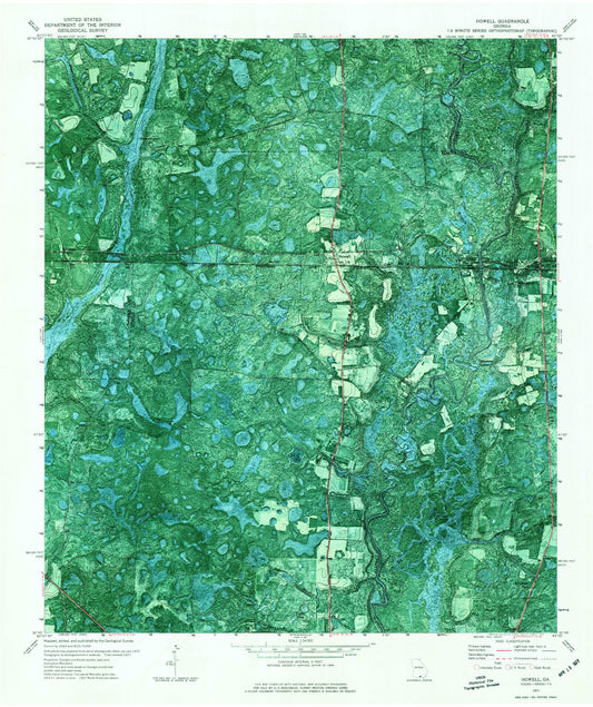Classic USGS Howell Georgia 7.5'x7.5' Topo Map Image