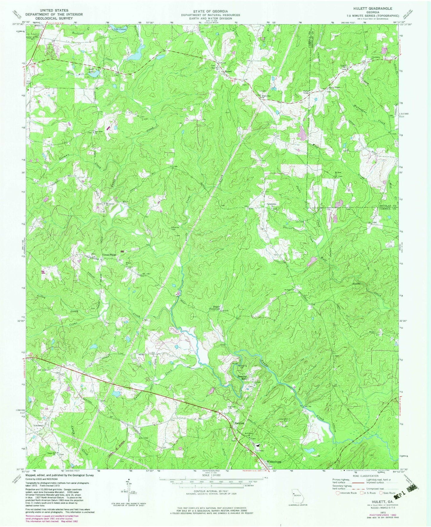 Classic USGS Hulett Georgia 7.5'x7.5' Topo Map Image