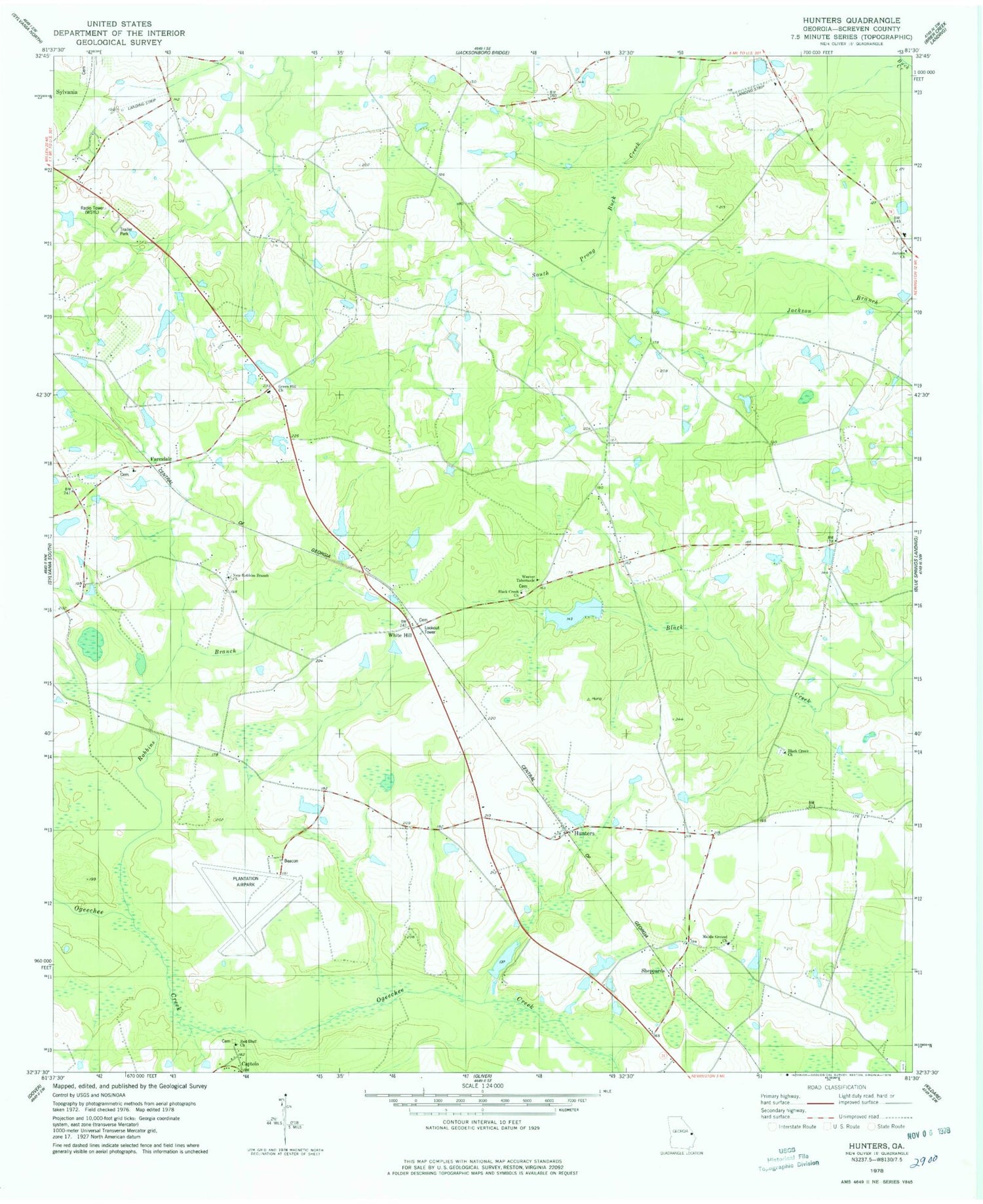 Classic USGS Hunters Georgia 7.5'x7.5' Topo Map Image