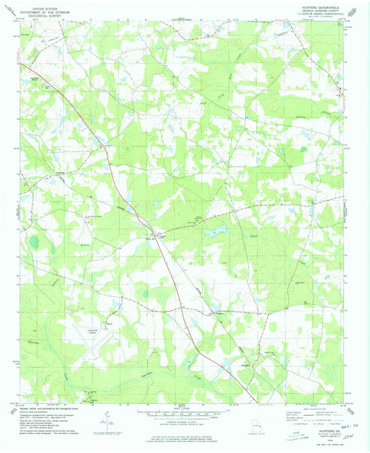 Classic USGS Hunters Georgia 7.5'x7.5' Topo Map Image