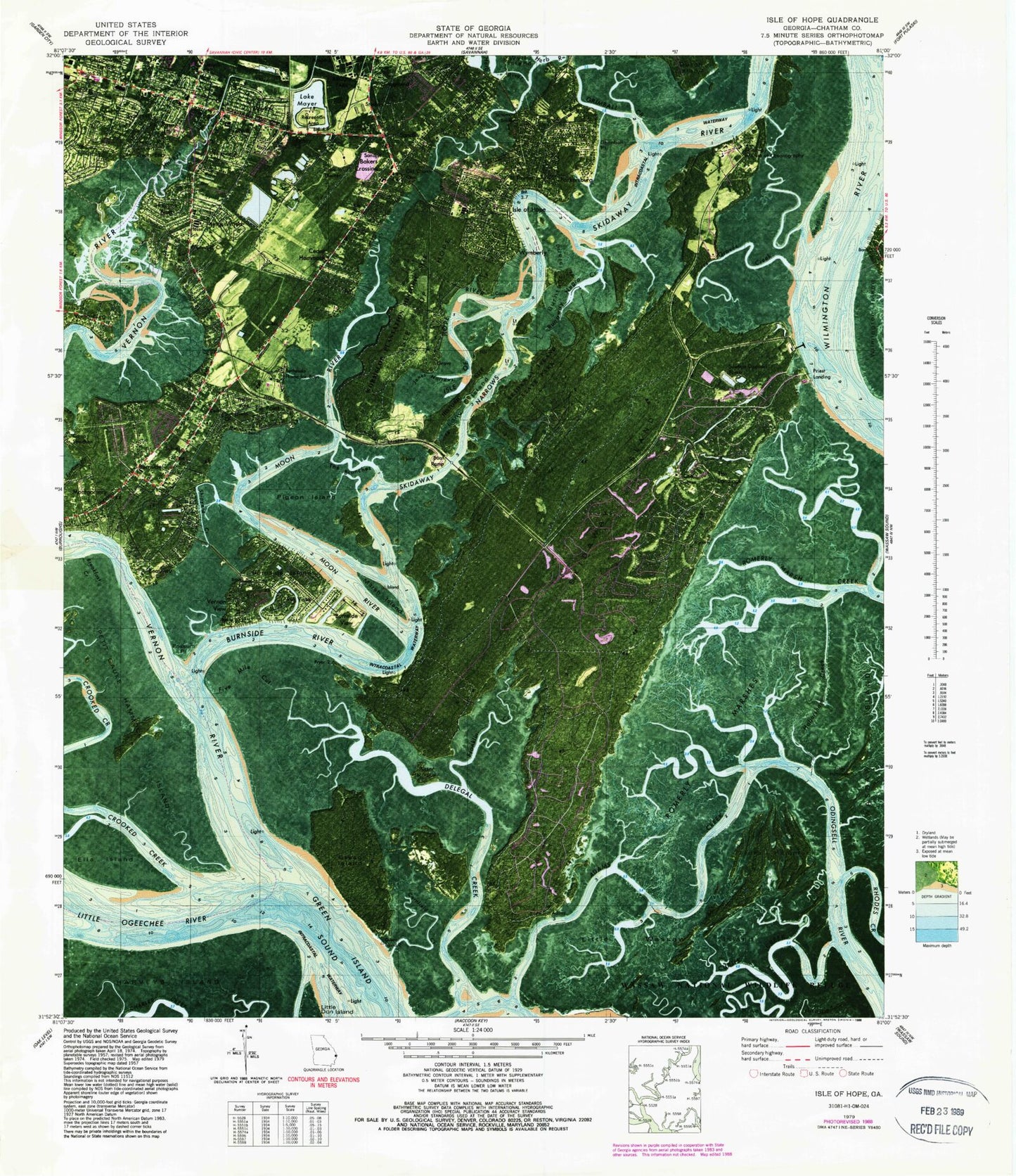 Classic USGS Isle of Hope Georgia 7.5'x7.5' Topo Map Image