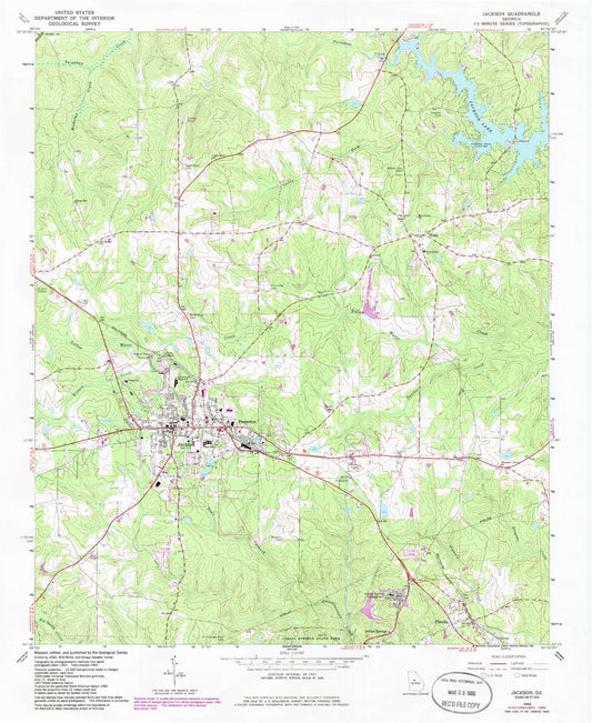 Classic USGS Jackson Georgia 7.5'x7.5' Topo Map Image