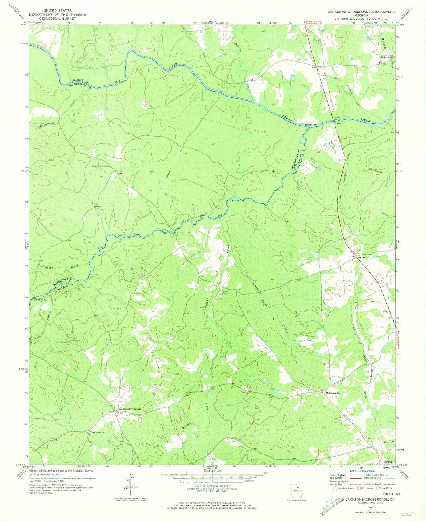 Classic USGS Jacksons Crossroads Georgia 7.5'x7.5' Topo Map Image