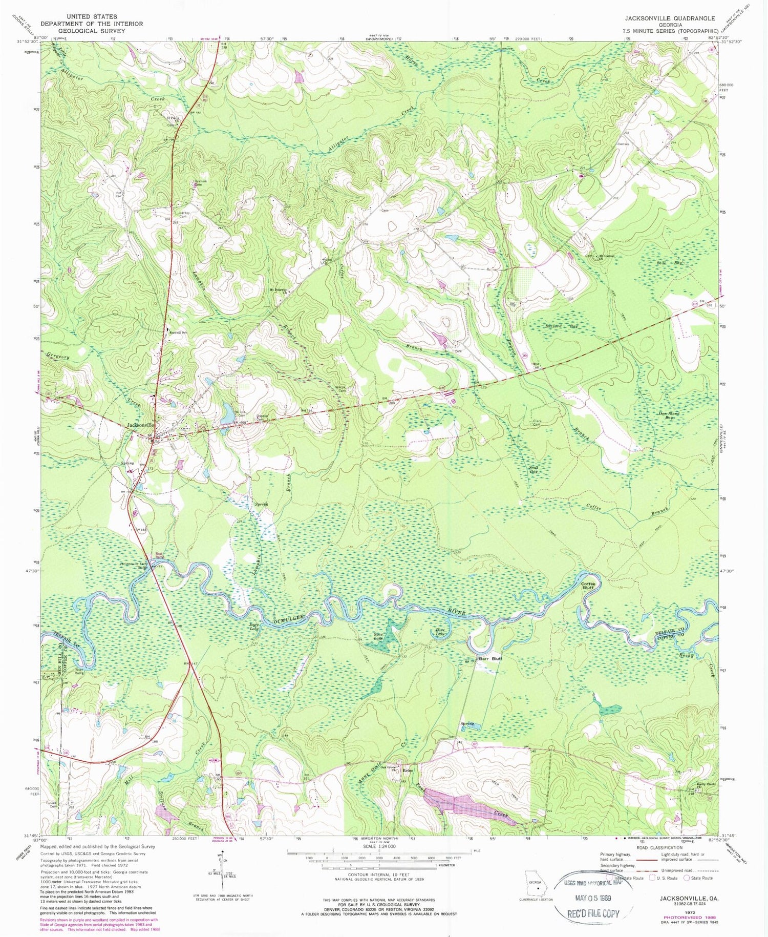 Classic USGS Jacksonville Georgia 7.5'x7.5' Topo Map Image