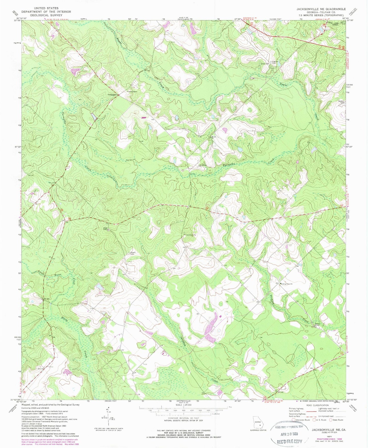 Classic USGS Jacksonville NE Georgia 7.5'x7.5' Topo Map Image