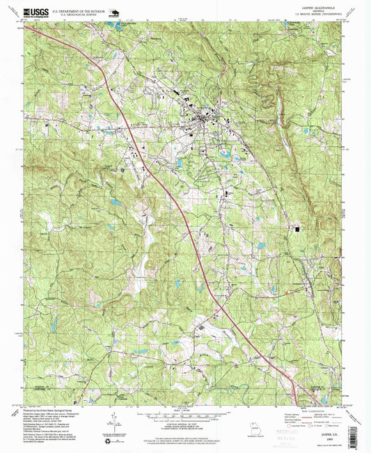 Classic USGS Jasper Georgia 7.5'x7.5' Topo Map Image