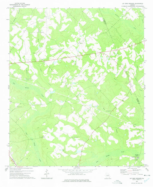 Classic USGS Jay Bird Springs Georgia 7.5'x7.5' Topo Map Image