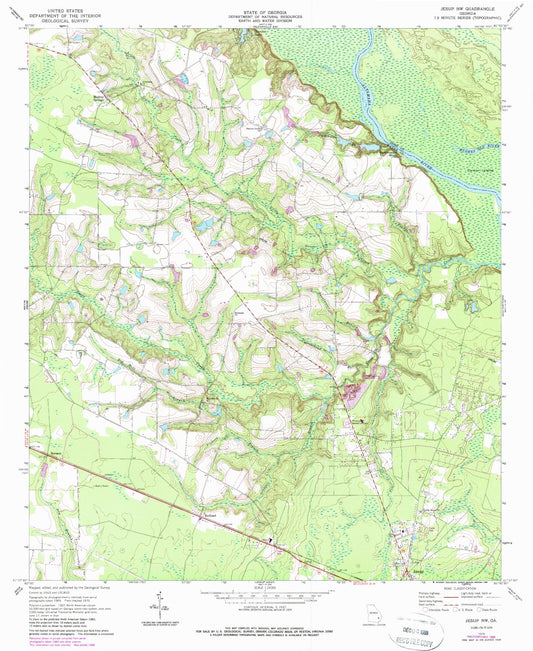 Classic USGS Jesup NW Georgia 7.5'x7.5' Topo Map Image