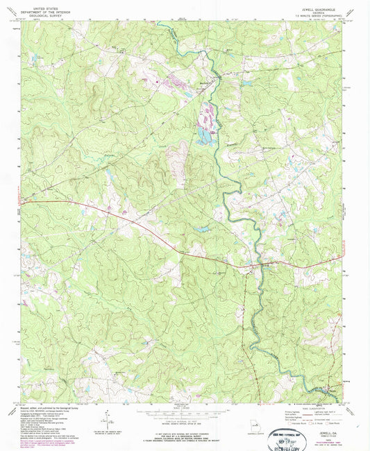 Classic USGS Jewell Georgia 7.5'x7.5' Topo Map Image