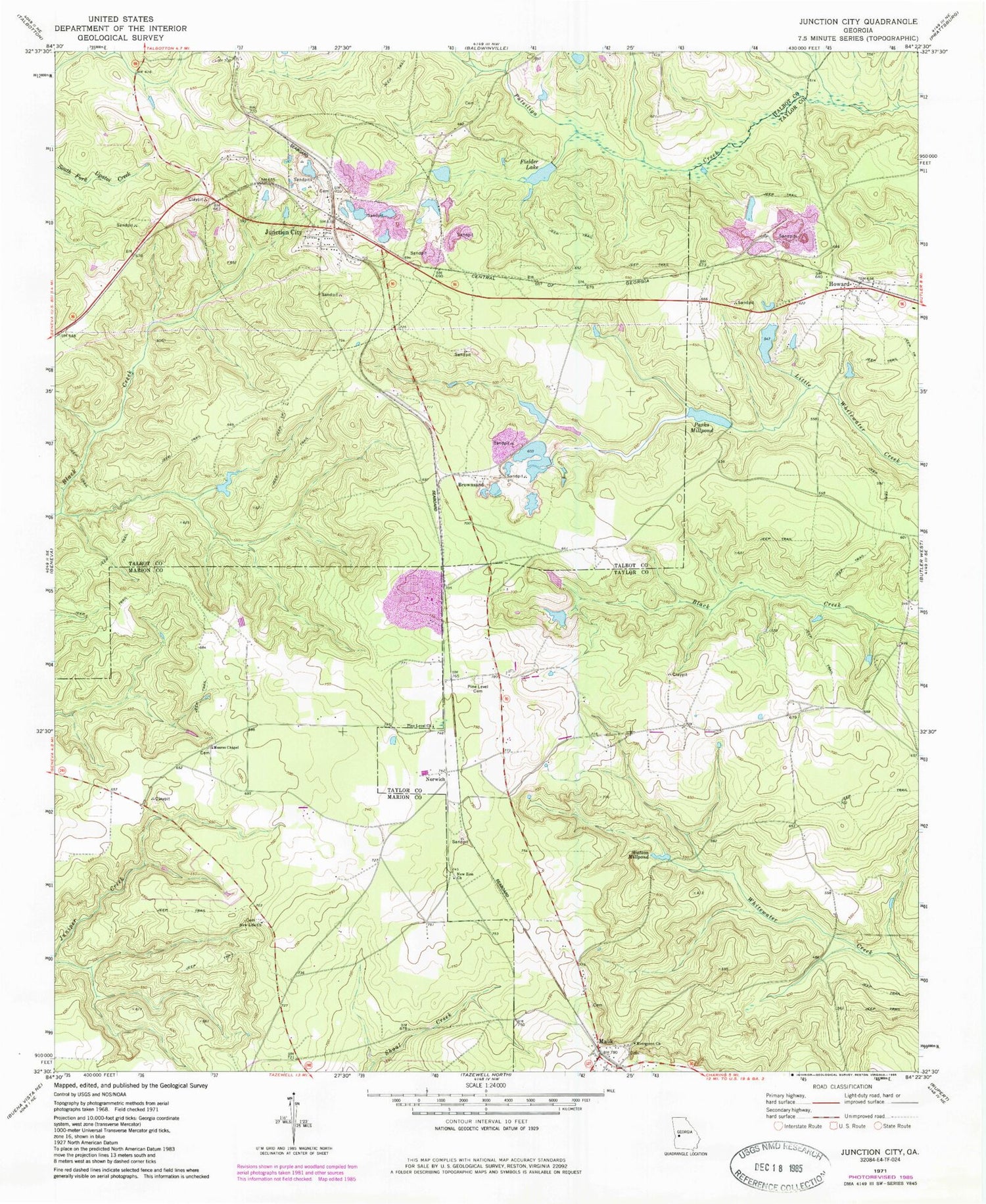 Classic USGS Junction City Georgia 7.5'x7.5' Topo Map Image