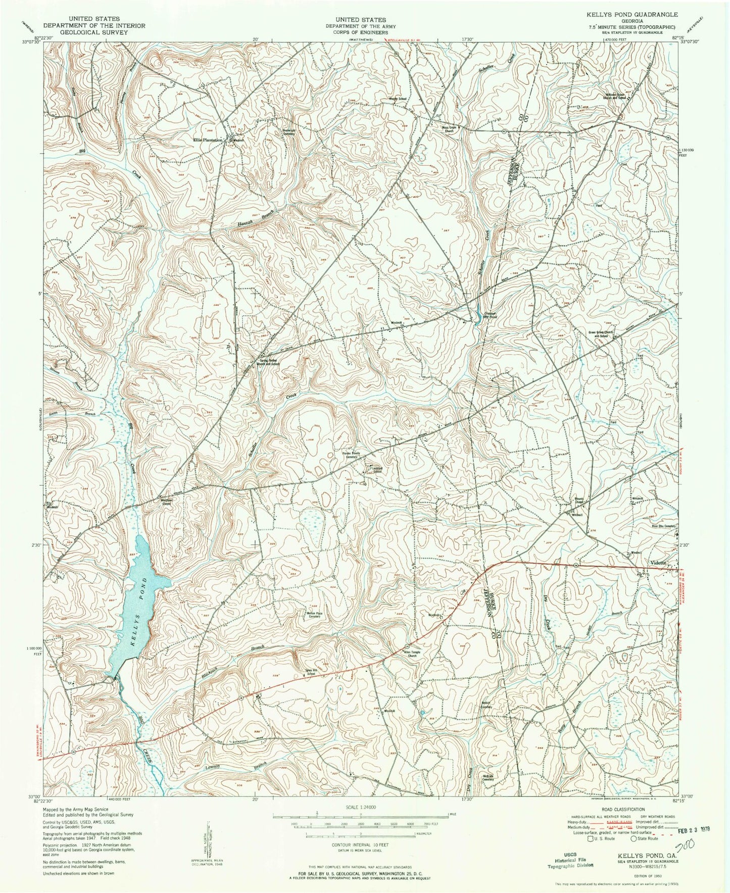 Classic USGS Kellys Pond Georgia 7.5'x7.5' Topo Map Image