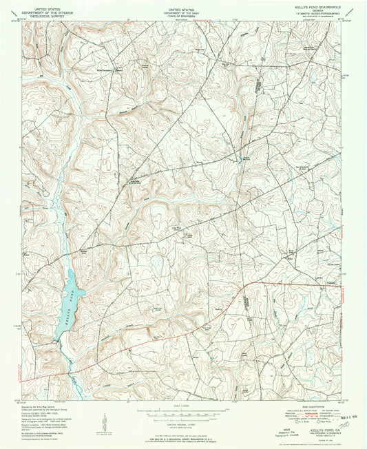 Classic USGS Kellys Pond Georgia 7.5'x7.5' Topo Map Image