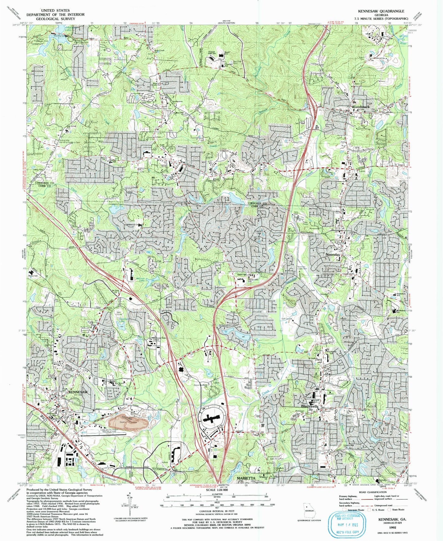 Classic USGS Kennesaw Georgia 7.5'x7.5' Topo Map Image