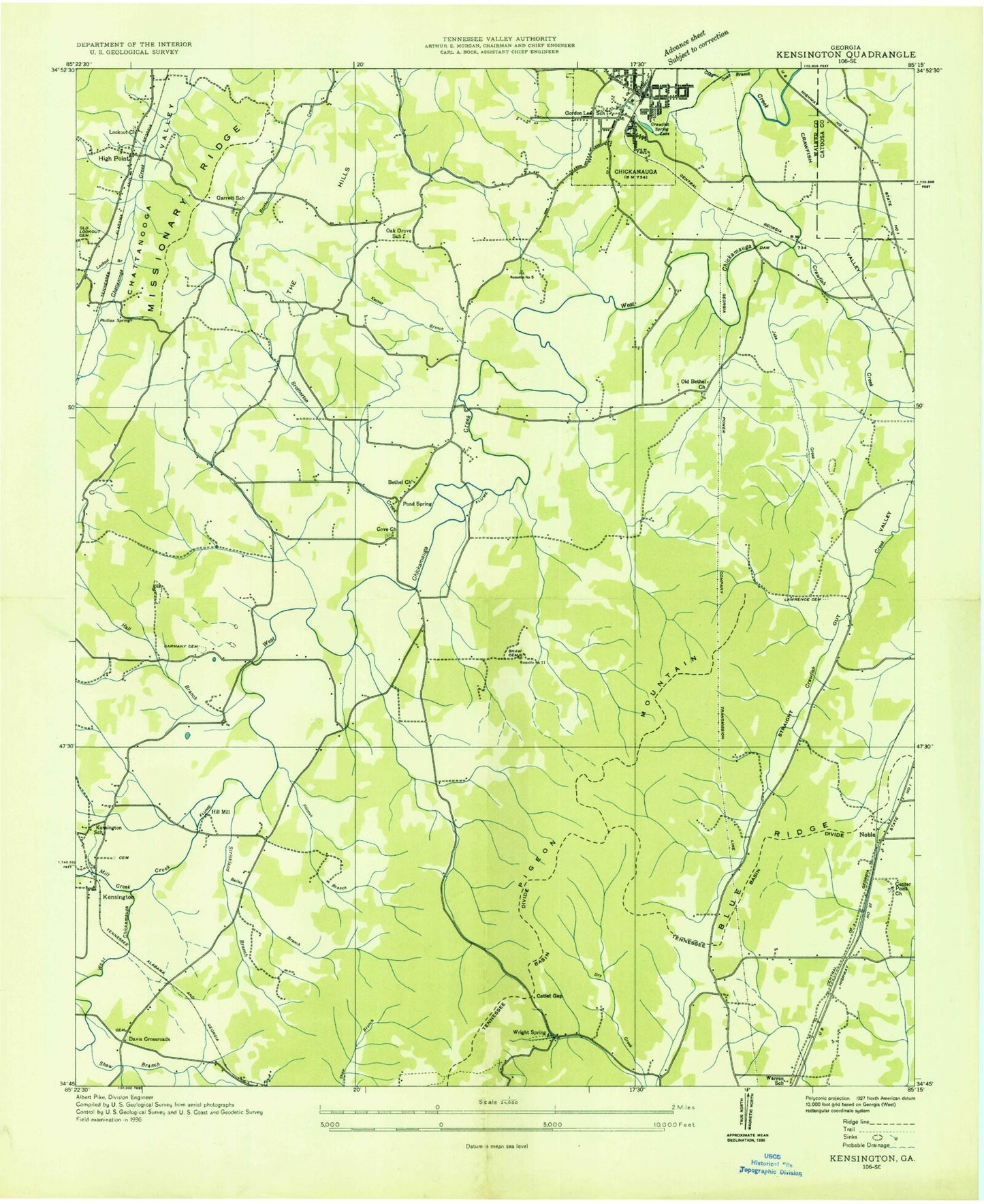 Classic USGS Kensington Georgia 7.5'x7.5' Topo Map Image