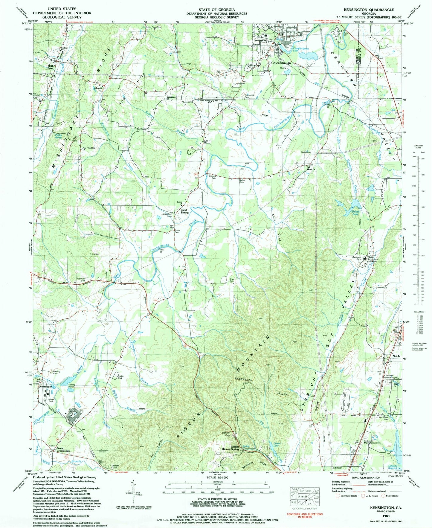 Classic USGS Kensington Georgia 7.5'x7.5' Topo Map Image