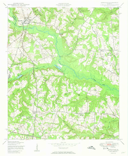 Classic USGS Keysville Georgia 7.5'x7.5' Topo Map Image