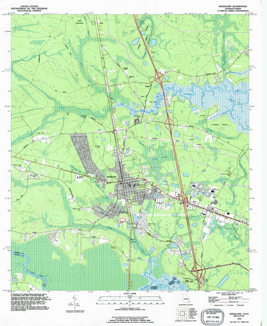 Classic USGS Kingsland Georgia 7.5'x7.5' Topo Map Image