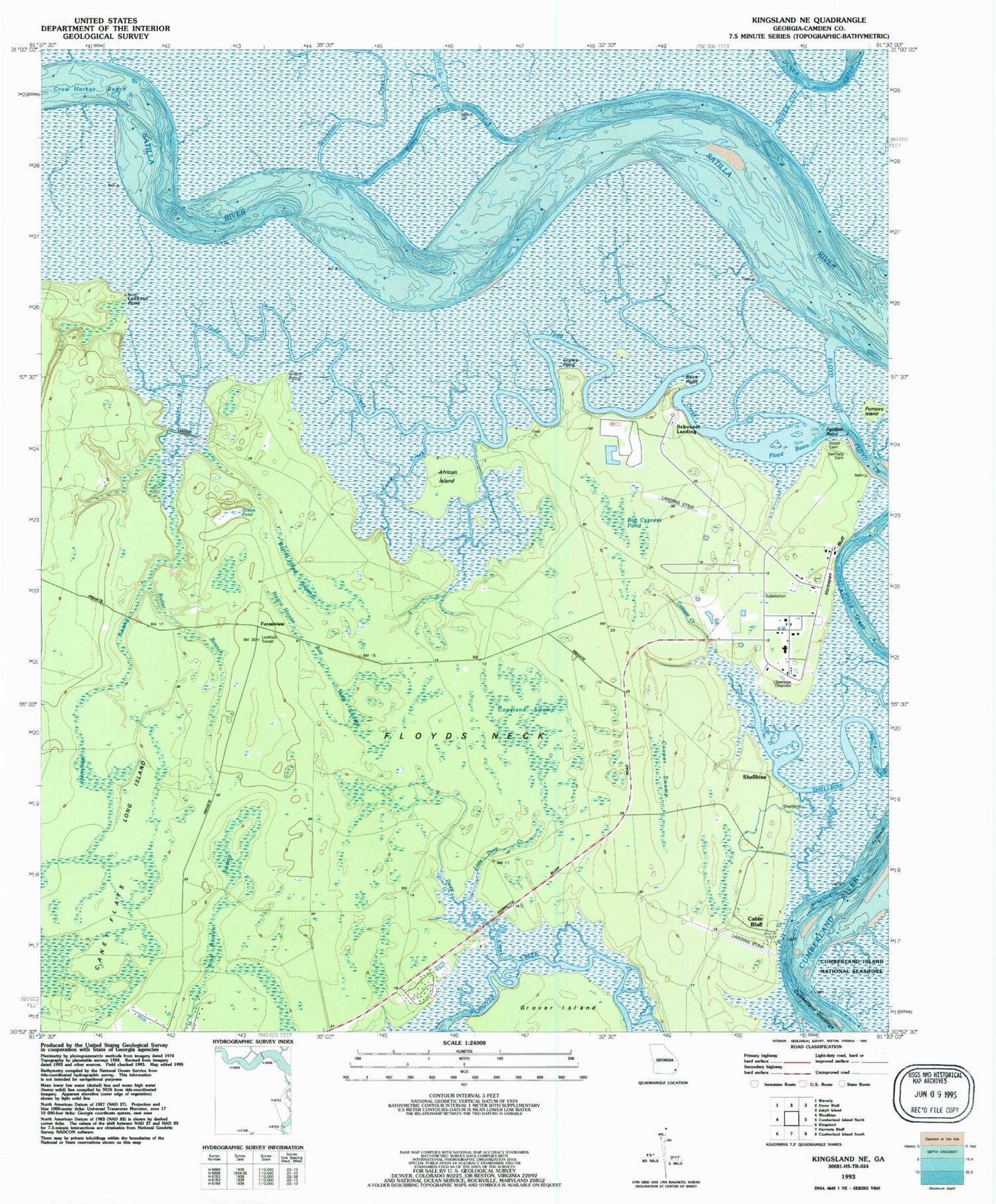 Classic USGS Kingsland NE Georgia 7.5'x7.5' Topo Map Image