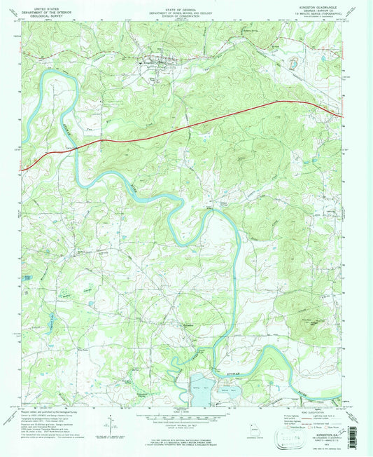 Classic USGS Kingston Georgia 7.5'x7.5' Topo Map Image