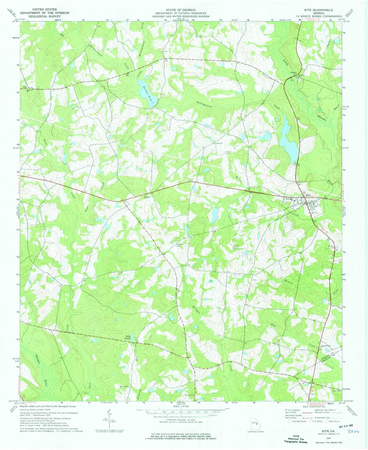 Classic USGS Kite Georgia 7.5'x7.5' Topo Map Image