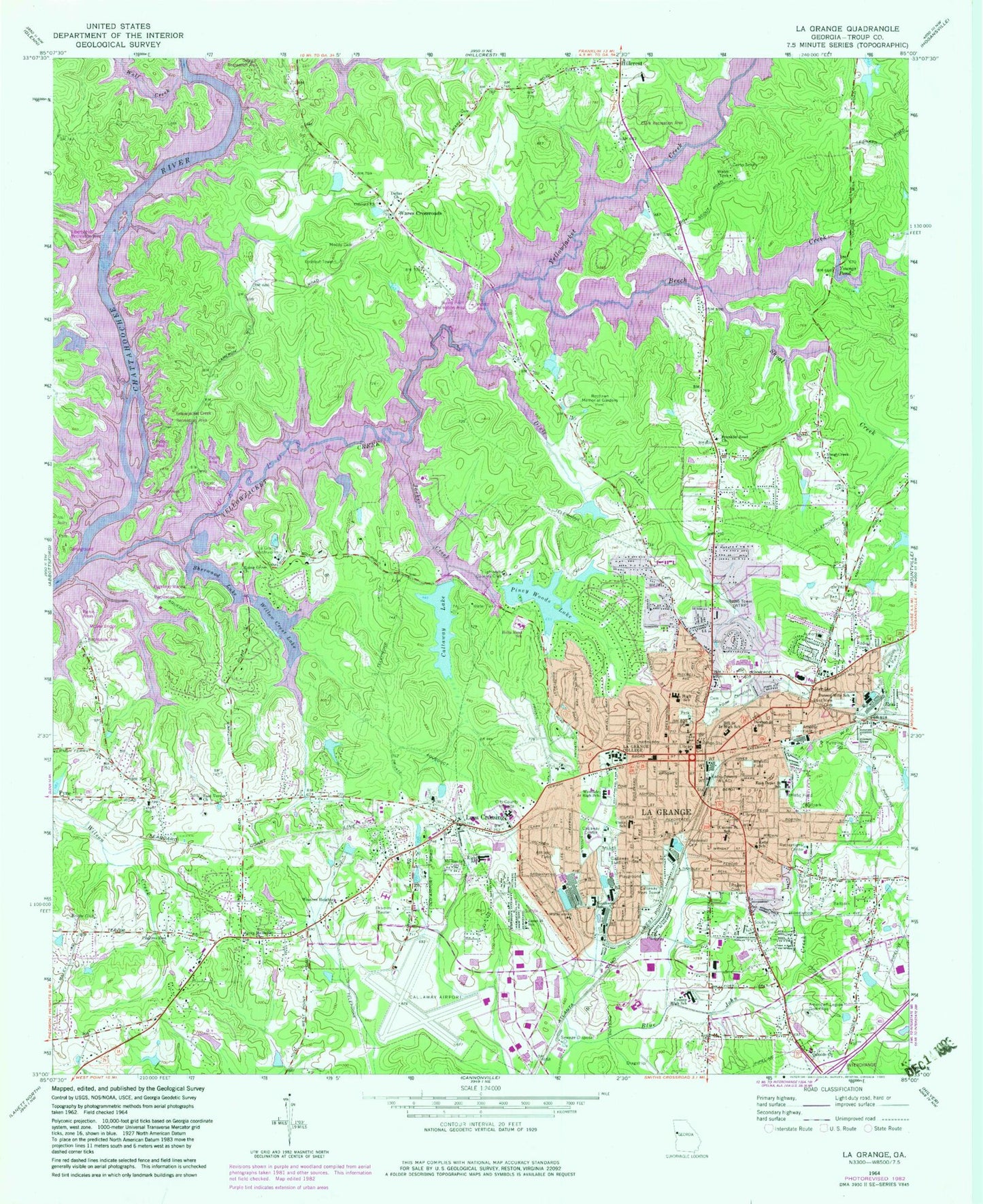 Classic USGS La Grange Georgia 7.5'x7.5' Topo Map Image