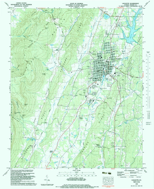 Classic USGS LaFayette Georgia 7.5'x7.5' Topo Map Image