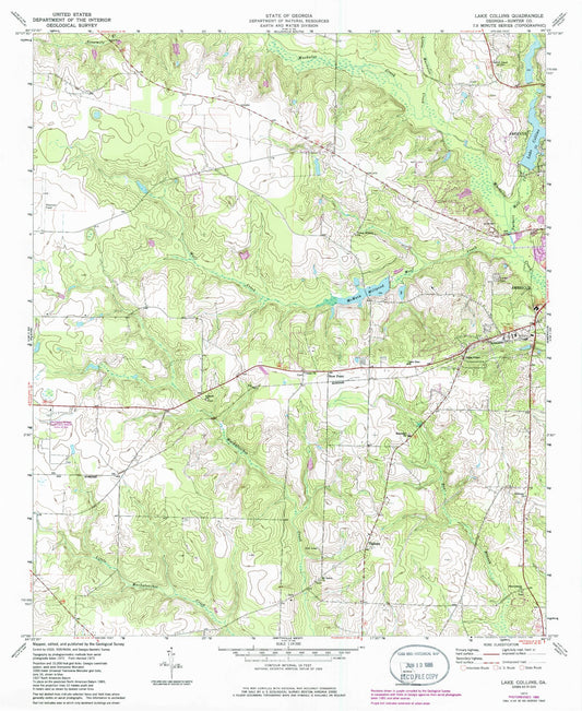 Classic USGS Lake Collins Georgia 7.5'x7.5' Topo Map Image