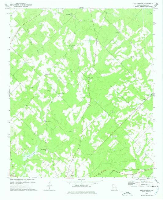Classic USGS Lake Cypress Georgia 7.5'x7.5' Topo Map Image