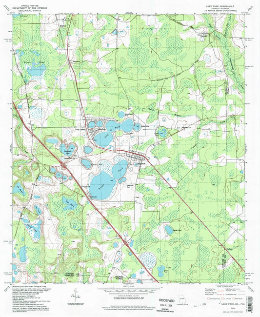 Classic USGS Lake Park Georgia 7.5'x7.5' Topo Map Image