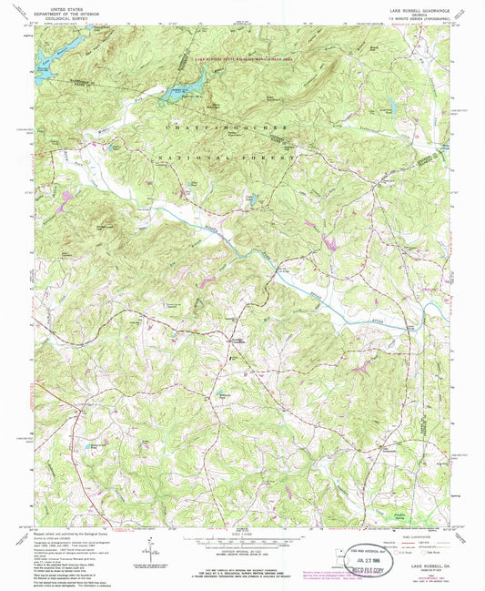 Classic USGS Lake Russell Georgia 7.5'x7.5' Topo Map Image