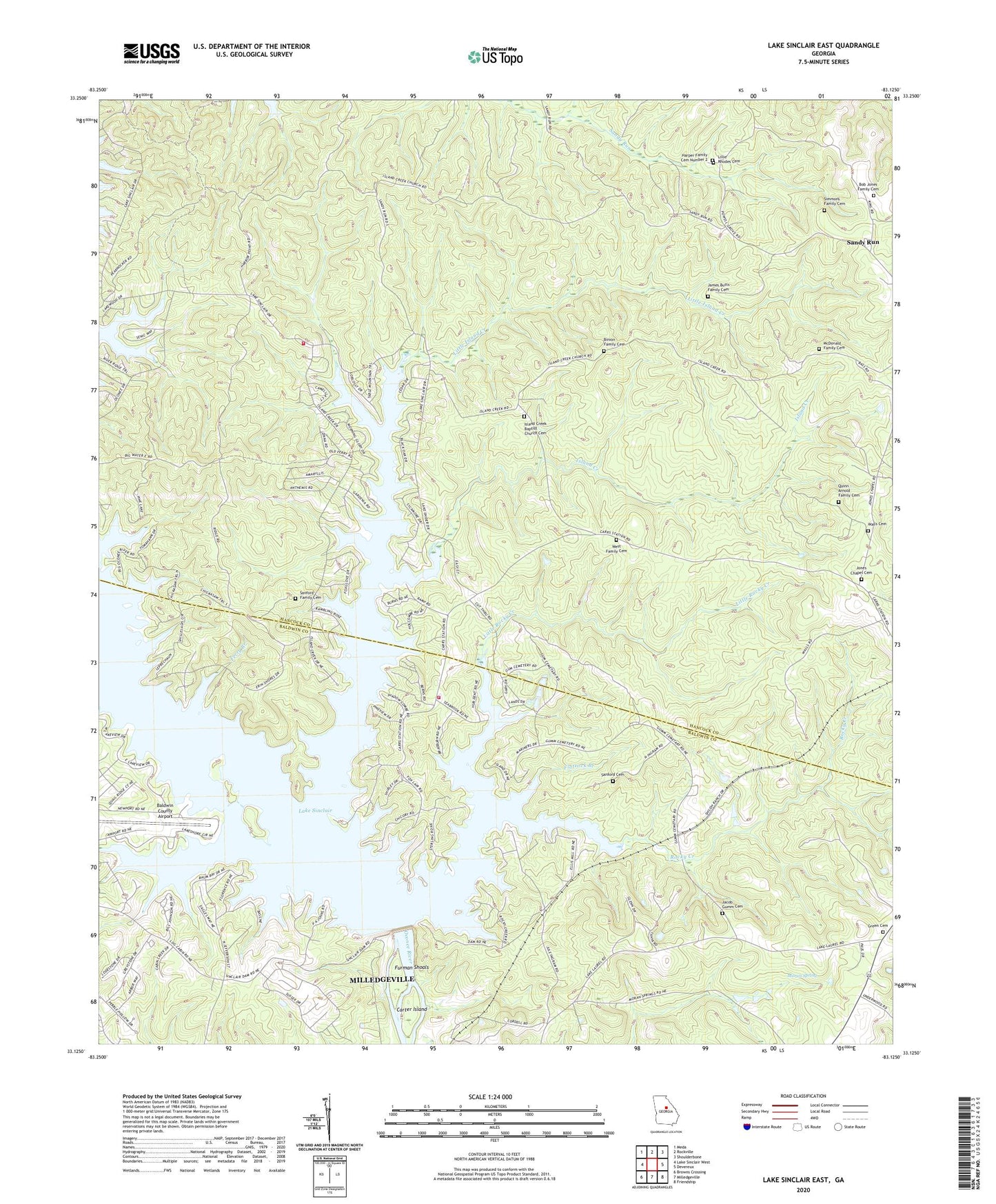 Lake Sinclair East Georgia US Topo Map Image