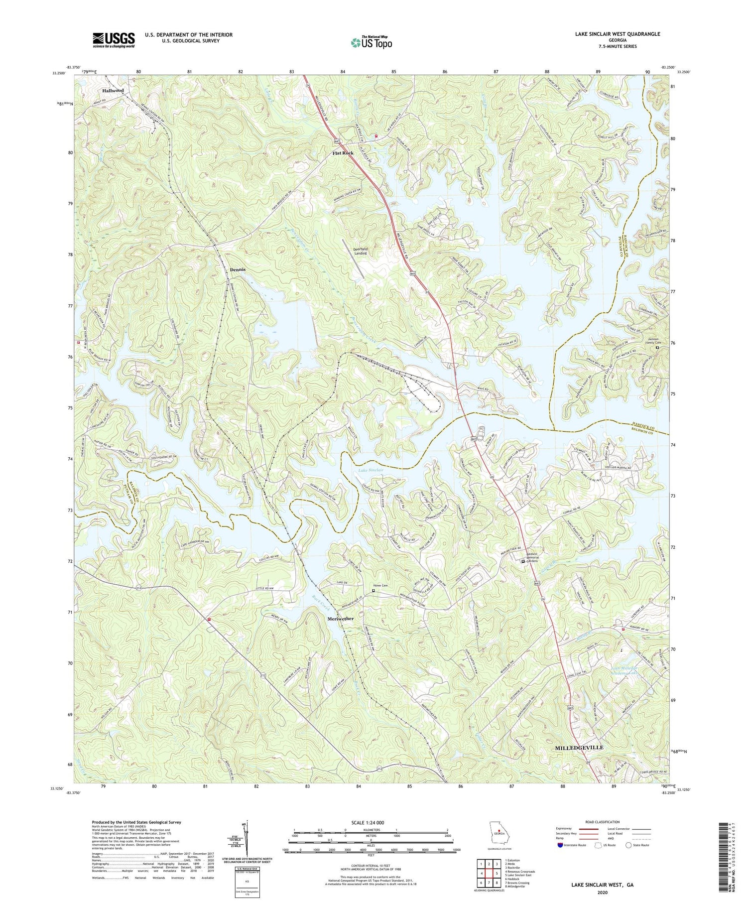 Lake Sinclair West Georgia US Topo Map Image