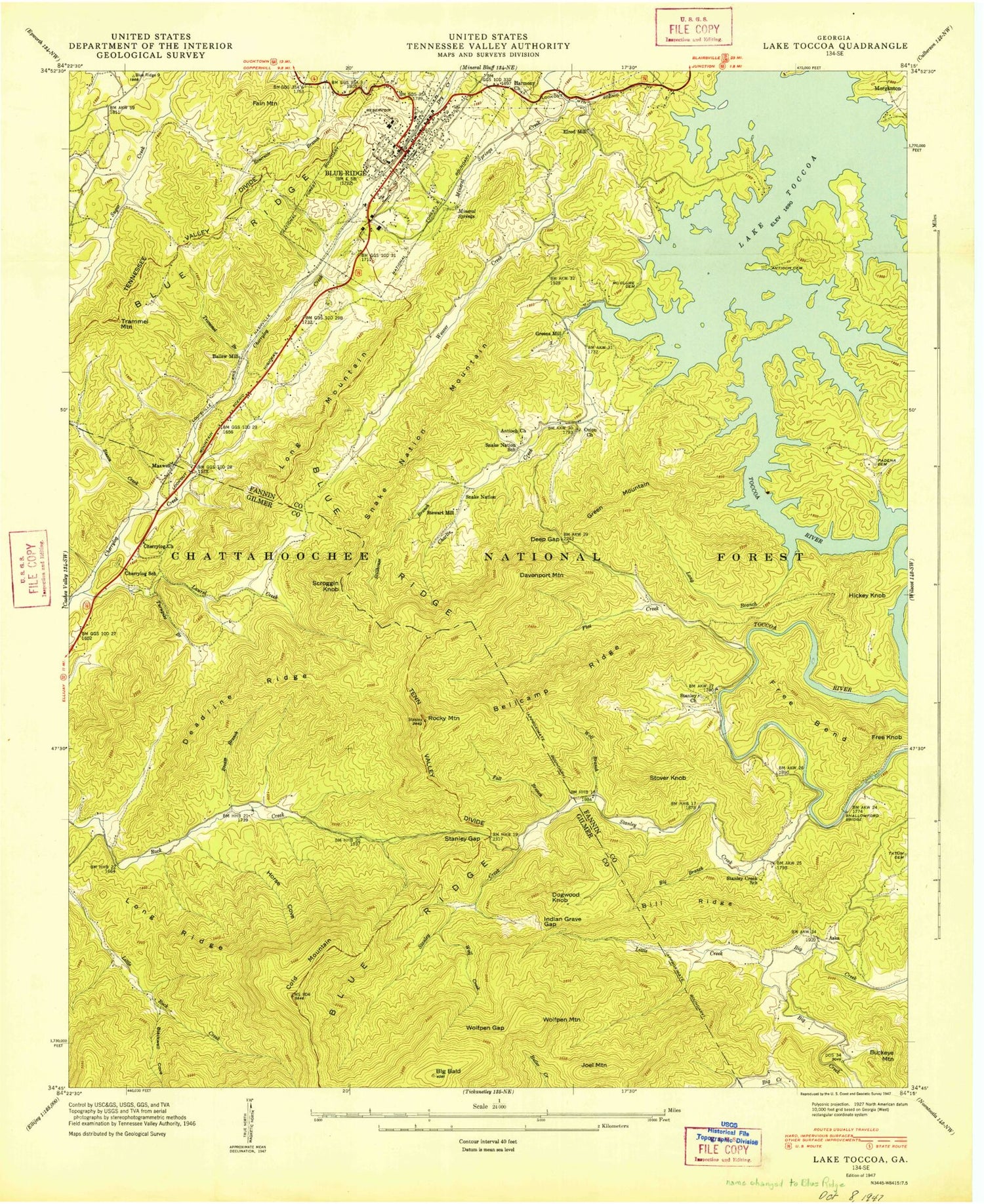 USGS Classic Blue Ridge Georgia 7.5'x7.5' Topo Map Image