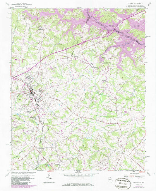 Classic USGS Lavonia Georgia 7.5'x7.5' Topo Map Image