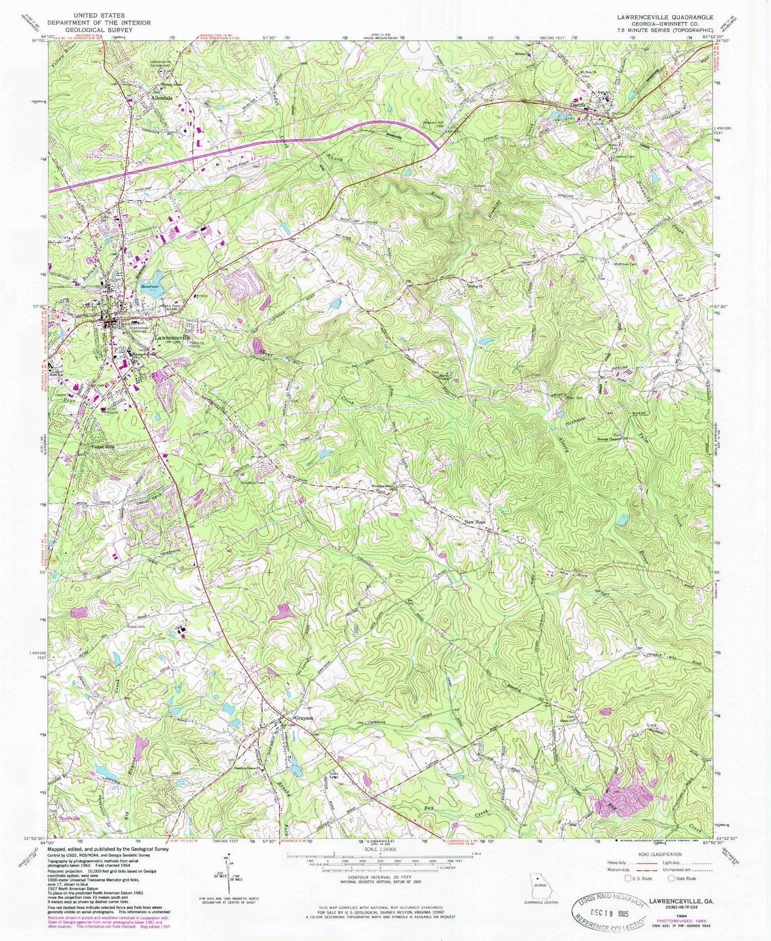 Classic USGS Lawrenceville Georgia 7.5'x7.5' Topo Map Image
