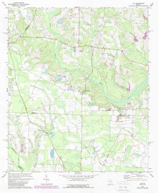 Classic USGS Lax Georgia 7.5'x7.5' Topo Map Image
