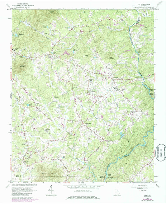 Classic USGS Leaf Georgia 7.5'x7.5' Topo Map Image