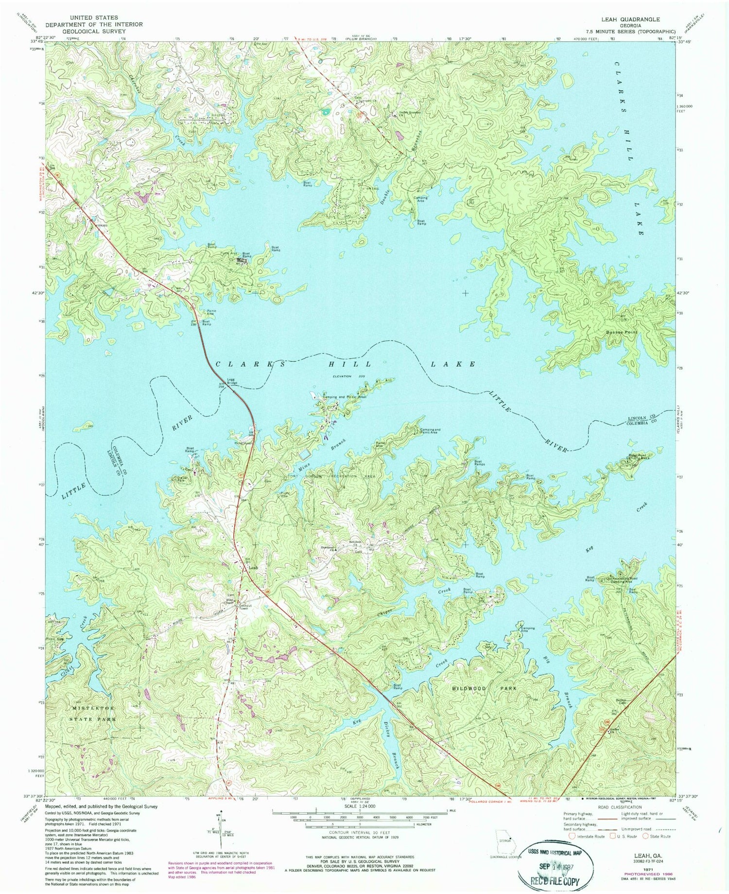 Classic USGS Leah Georgia 7.5'x7.5' Topo Map Image