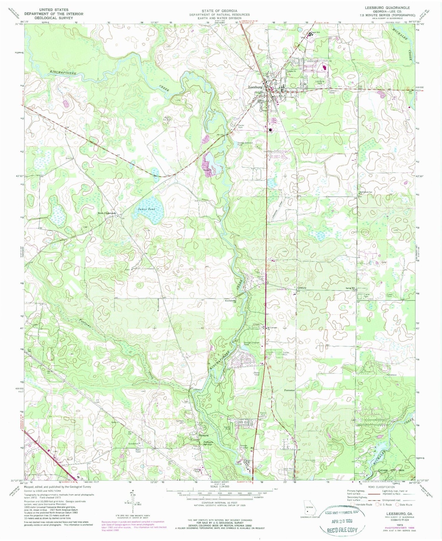 Classic USGS Leesburg Georgia 7.5'x7.5' Topo Map Image
