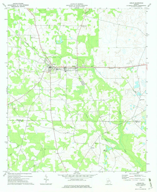 Classic USGS Leslie Georgia 7.5'x7.5' Topo Map Image