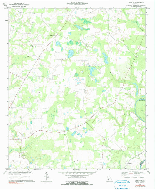Classic USGS Leslie SE Georgia 7.5'x7.5' Topo Map Image