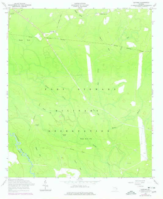 Classic USGS Letford Georgia 7.5'x7.5' Topo Map Image