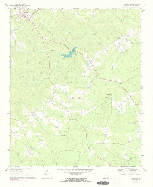 Classic USGS Lexington Georgia 7.5'x7.5' Topo Map Image