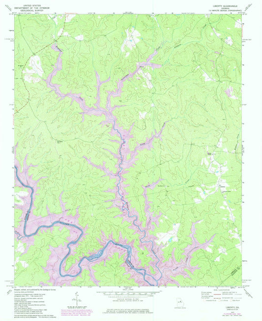 Classic USGS Liberty Georgia 7.5'x7.5' Topo Map Image
